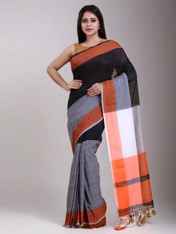 Arhi - Women Black Cotton Blend Woven Saree Without Blouse