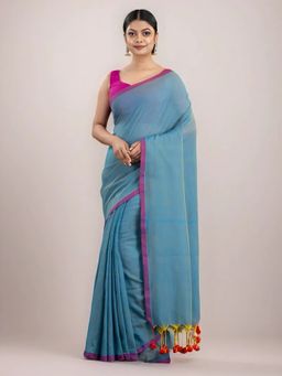 Arhi - Women Blue Cotton Woven Saree Without Blouse