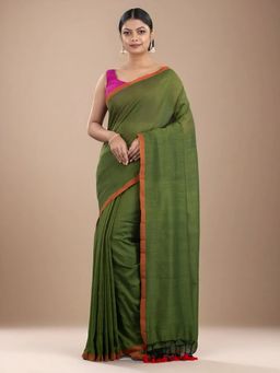 Arhi - Women Green Cotton Woven Saree Without Blouse
