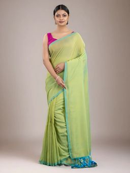 Arhi - Women Green Cotton Woven Saree Without Blouse