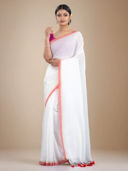 Arhi - Women White Cotton Woven Saree Without Blouse