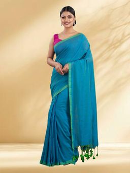 Arhi - Women Blue Cotton Woven Saree Without Blouse