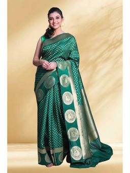 Arhi - Women Green Brocade Woven Saree Without Blouse