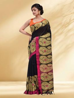 Arhi - Women Black Cotton Woven Saree Without Blouse