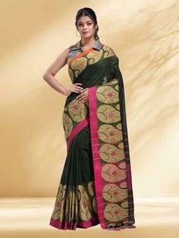 Arhi - Women Green Cotton Woven Saree Without Blouse