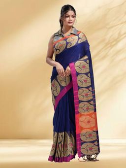 Arhi - Women Blue Cotton Woven Saree Without Blouse