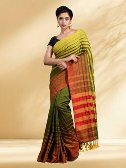 Arhi - Women Green Cotton Woven Saree Without Blouse