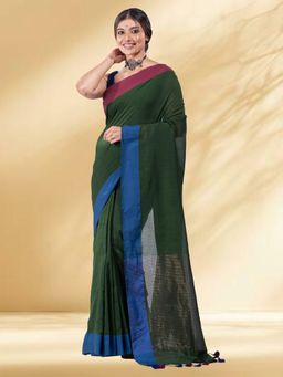 Arhi - Women Green Cotton Woven Saree Without Blouse