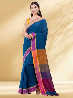 Arhi - Women Blue Cotton Woven Saree Without Blouse