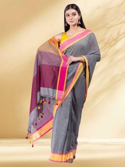Arhi - Women Grey Cotton Woven Saree Without Blouse