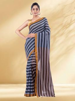 Arhi - Women Black Cotton Woven Saree Without Blouse