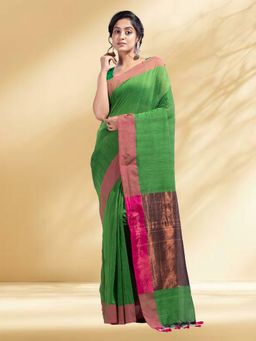 Arhi - Women Green Cotton Woven Saree Without Blouse