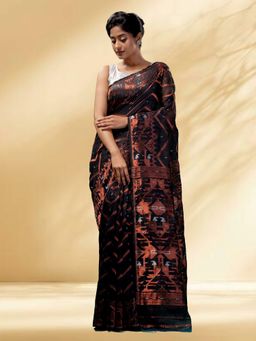 Arhi - Women Black Jamdani Woven Saree Without Blouse