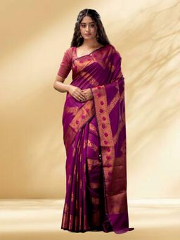 Arhi - Women Magenta Cotton Silk Woven Saree Without Blouse