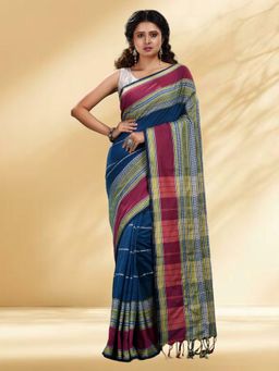 Arhi - Women Blue Cotton Woven Saree Without Blouse