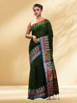 Arhi - Women Green Cotton Woven Saree Without Blouse