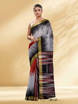 Arhi - Women Grey Cotton Blend Woven Saree Without Blouse