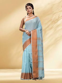 Arhi - Women Blue Cotton Woven Saree Without Blouse