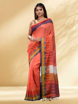 Arhi - Women Orange Cotton Woven Saree Without Blouse