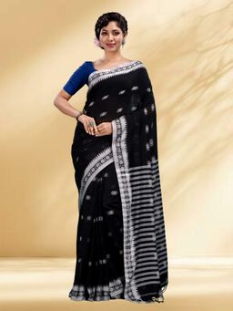 Arhi - Women Black Cotton Woven Saree Without Blouse