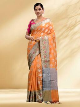 Arhi - Women Orange Silk Blend Woven Saree Without Blouse