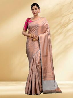 Arhi - Women Beige Silk Blend Woven Saree Without Blouse