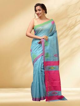 Arhi - Women Blue Cotton Woven Saree Without Blouse