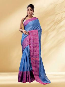 Arhi - Women Blue Cotton Blend Woven Saree Without Blouse