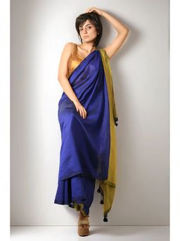 Arhi - Women Blue Cotton Woven Saree Without Blouse