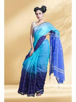 Arhi - Women Blue Cotton Blend Woven Saree Without Blouse