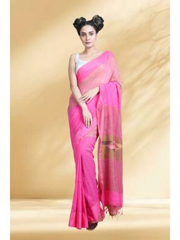 Arhi - Women Pink Cotton Woven Saree Without Blouse