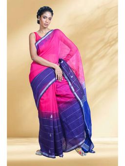 Arhi - Women Pink Cotton Blend Woven Saree Without Blouse