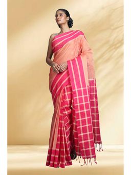 Arhi - Women Peach Cotton Woven Saree Without Blouse