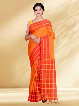 Arhi - Women Orange Cotton Blend Woven Saree Without Blouse