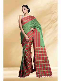 Arhi - Women Green Cotton Woven Saree Without Blouse