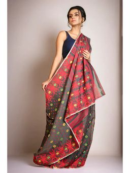 Arhi - Women Grey Jamdani Woven Saree Without Blouse