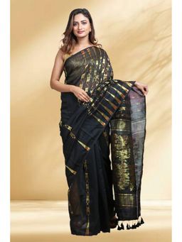 Arhi - Women Black Jamdani Woven Saree Without Blouse