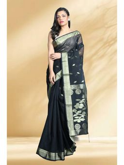 Arhi - Women Black Jamdani Woven Saree Without Blouse