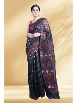 Arhi - Women Black Jamdani Woven Saree Without Blouse