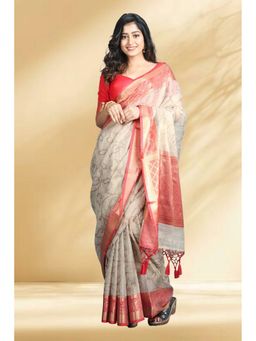 Arhi - Women Beige Tissue Woven Saree Without Blouse