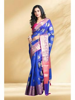 Arhi - Women Blue Cotton Silk Woven Saree Without Blouse