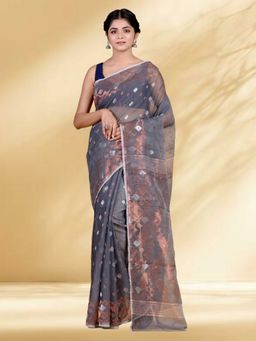 Arhi - Women Grey Jamdani Woven Saree Without Blouse