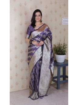 ELITE WEAVES - Women Purple Silk Woven Saree with Unstitched Blouse