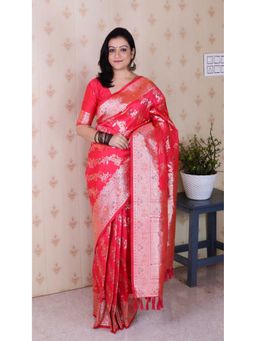 ELITE WEAVES - Women Pink Silk Woven Saree with Unstitched Blouse