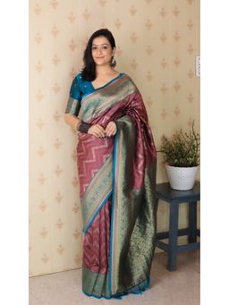 ELITE WEAVES - Women Pink Silk Woven Saree with Unstitched Blouse