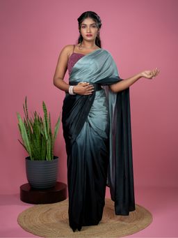 Hella Fashions - Women Grey Chiffon Solid Saree with Unstitched Blouse