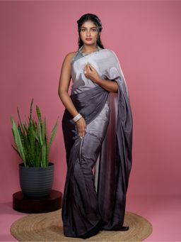 Hella Fashions - Women Wine Chiffon Solid Saree with Unstitched Blouse