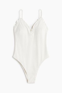 H&M - Women White Frill-Trimmed Padded-Cup Swimsuit