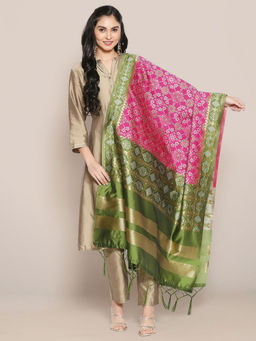 Dupatta Bazaar - Womens Rani Pink & Green Dupatta