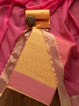 Koskii - Yellow Zariwork Brocade Designer Unstitched Salwar Suit (Set of Three)